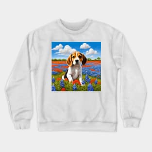 Beagle Puppy in Texas Wildflower Field Crewneck Sweatshirt